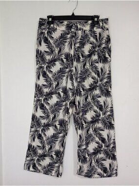 Panama Jack Womens Black & White Tropical Palm Linen Blend Wide-Leg Pants Size L
